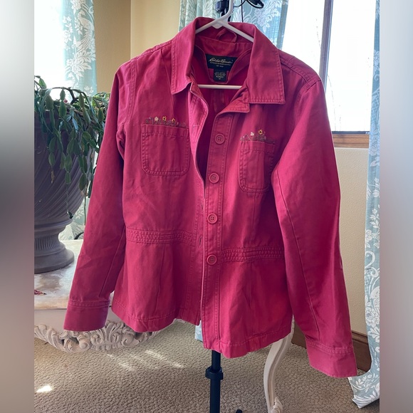 Eddie Bauer hand embroidered red jean jacket - Picture 3 of 15